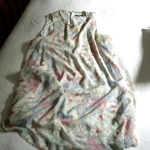 Tommy Hilfiger size 14 pale celery, pink, & blue floral print sheer/lined dress